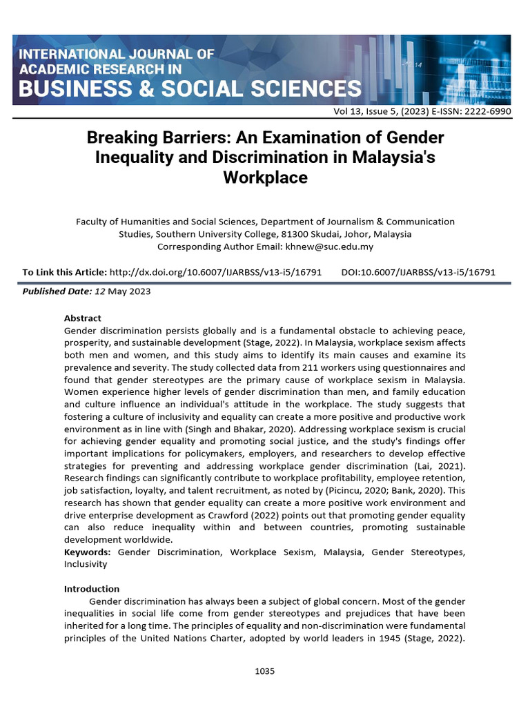 Gender Inequality in Malaysia's Workplace | PDF | Woman | Sexism