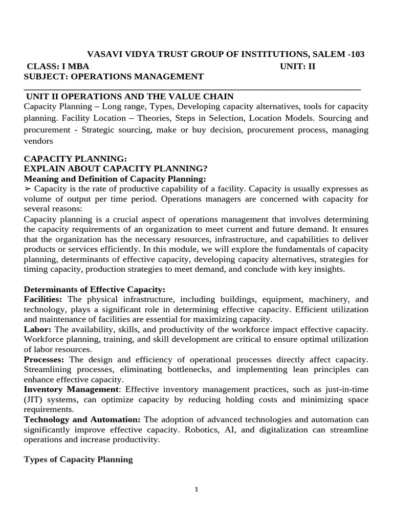 Capacity Planning and Facility Location | PDF | Procurement | Supply Chain