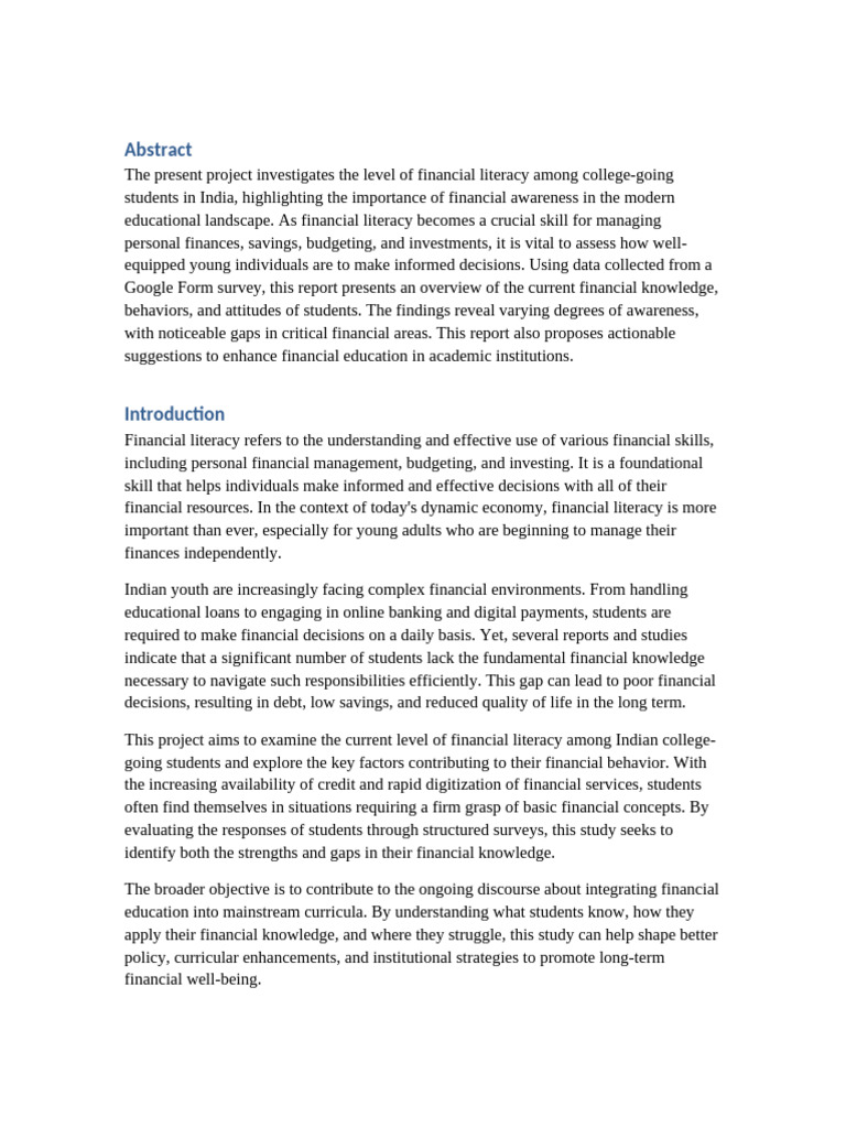Financial Literacy Among Indian Students | PDF | Financial Literacy ...