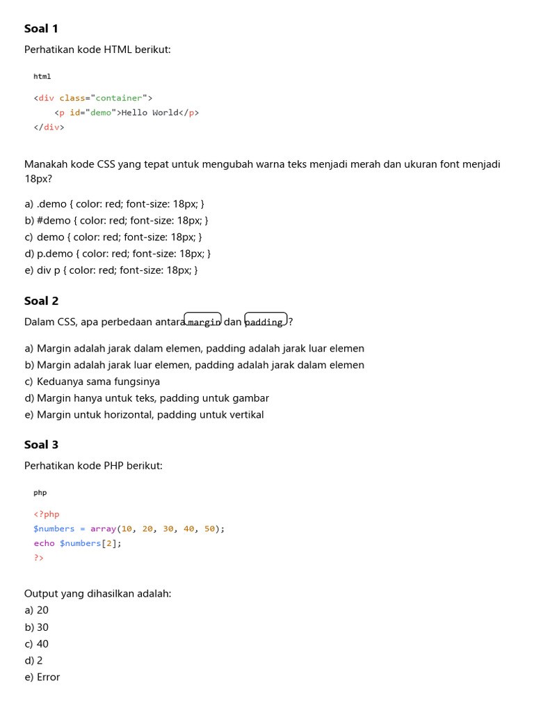 Soal Ujian Pemrograman Web dan CSS | PDF