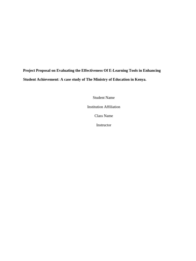 Project Proposal On Evaluating The Effectiveness of E-Learning Tools in ...