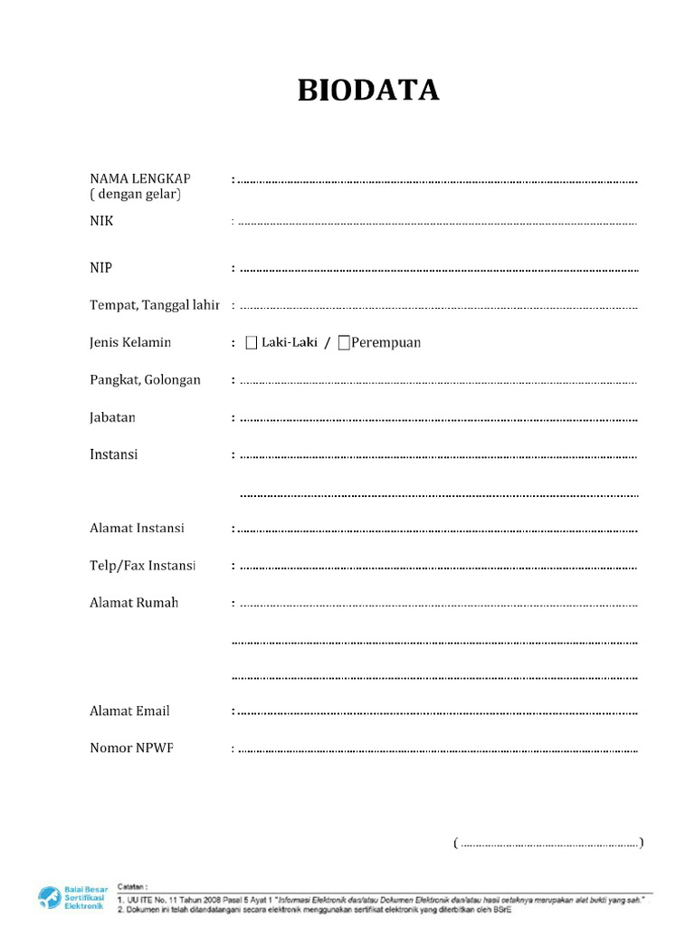 Template Biodata | PDF