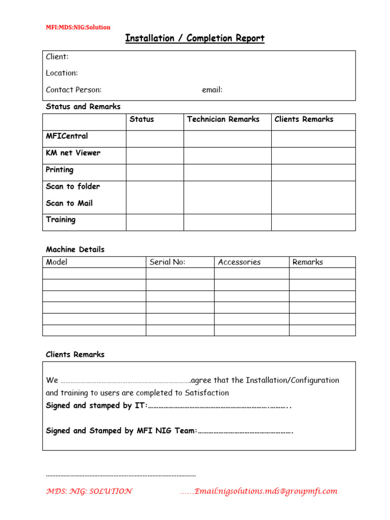 MDS NIG Installation Report Template | PDF