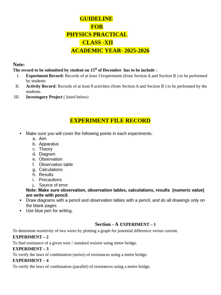 Physics Practical Guidelines Class XII | PDF | Electrical Network | Diode
