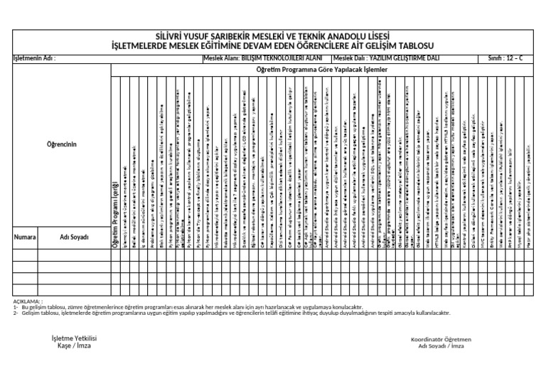 Gelişim Tablosu (Yazılım) | PDF