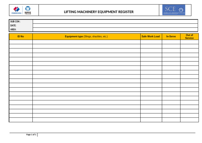 Lifting Gear Register | PDF