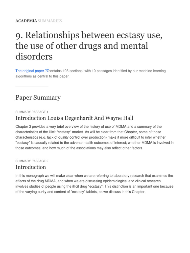 Academia Summary — 9. Relationships between ecstasy use, the use of ...