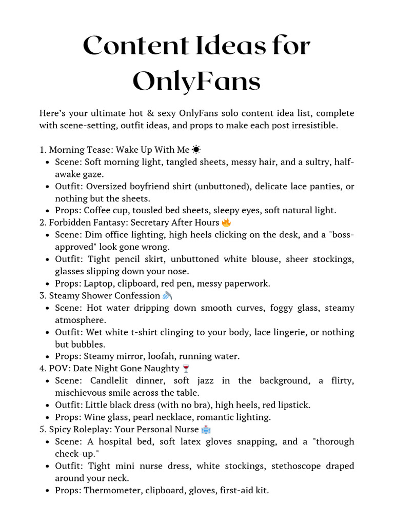 OnlyFans Solo Content Ideas List | PDF