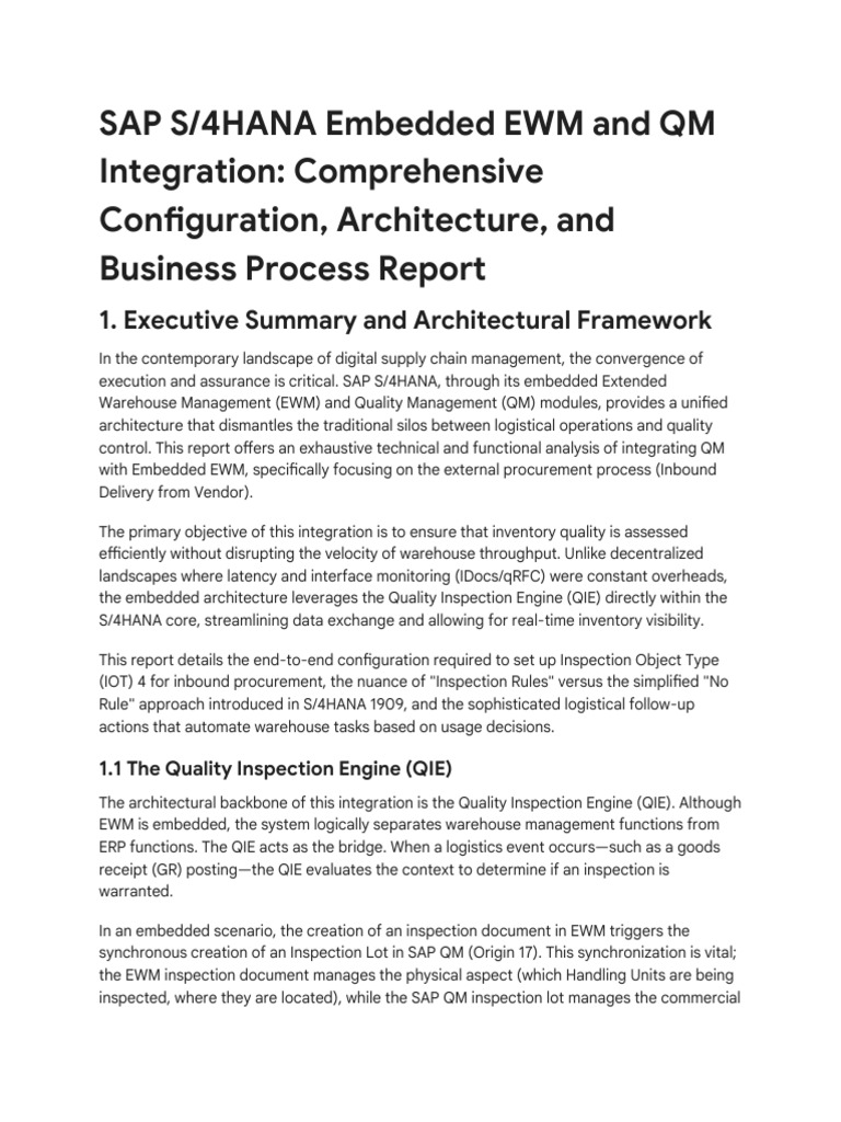 SAP S/4HANA EWM and QM Integration Guide | PDF | Internet Of Things ...