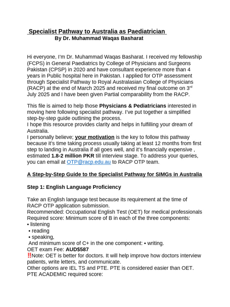 Guide to Australia's Paediatrician Pathway | PDF | Pediatrics | Physician