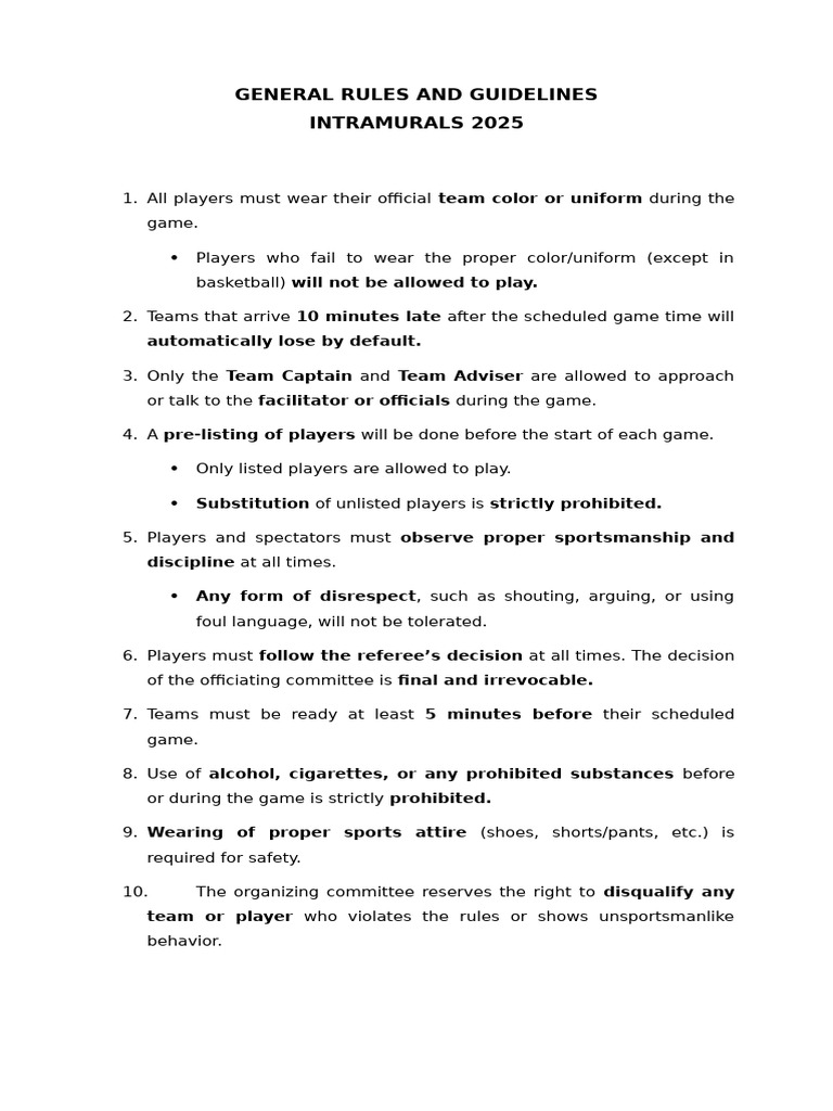Intramurals 2025 Rules and Guidelines | PDF