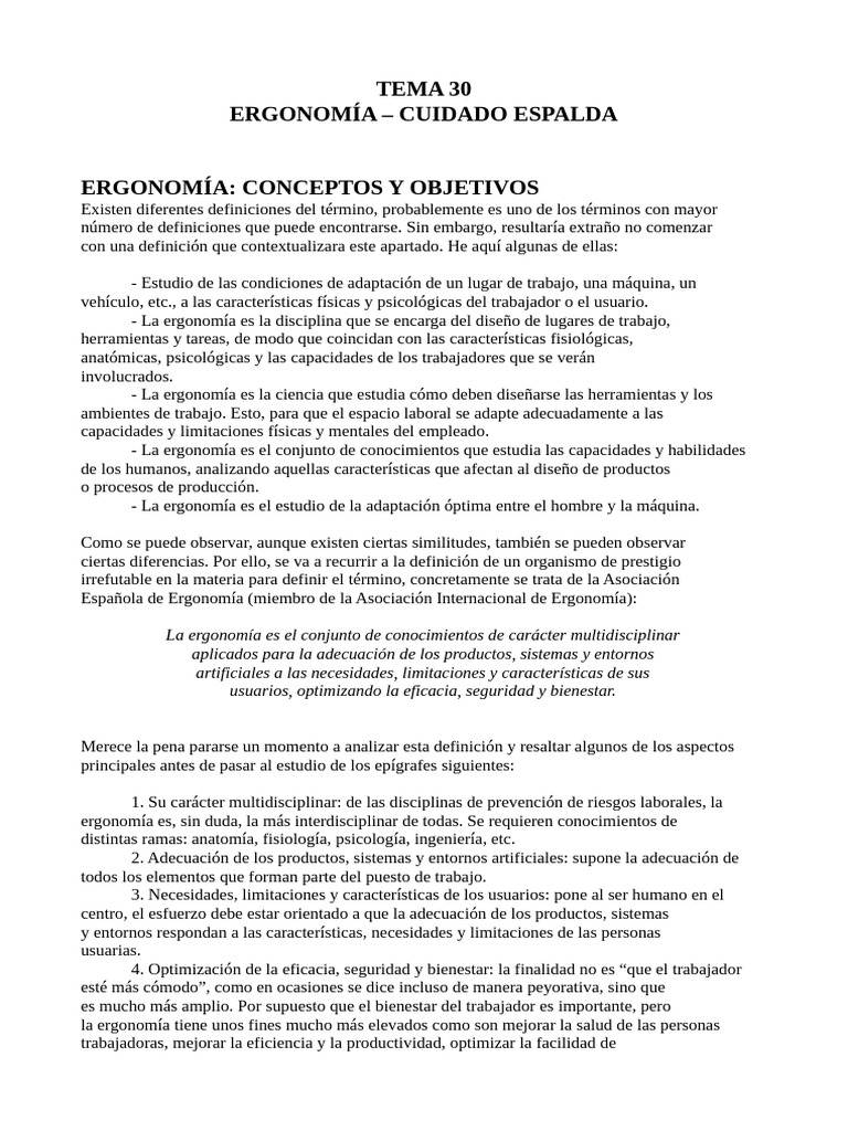 Ergonomía y Cuidado de la Espalda | PDF | Dolor lumbar