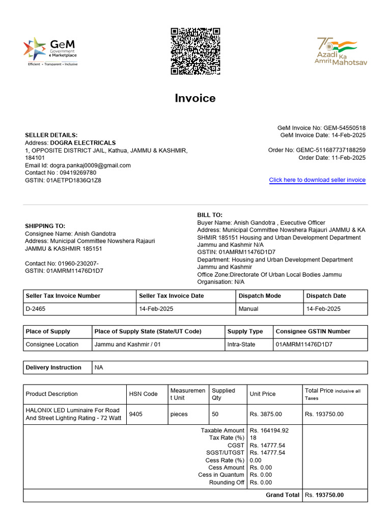 GST Invoice for HALONIX LED Lights | PDF | Value Added Tax | Invoice
