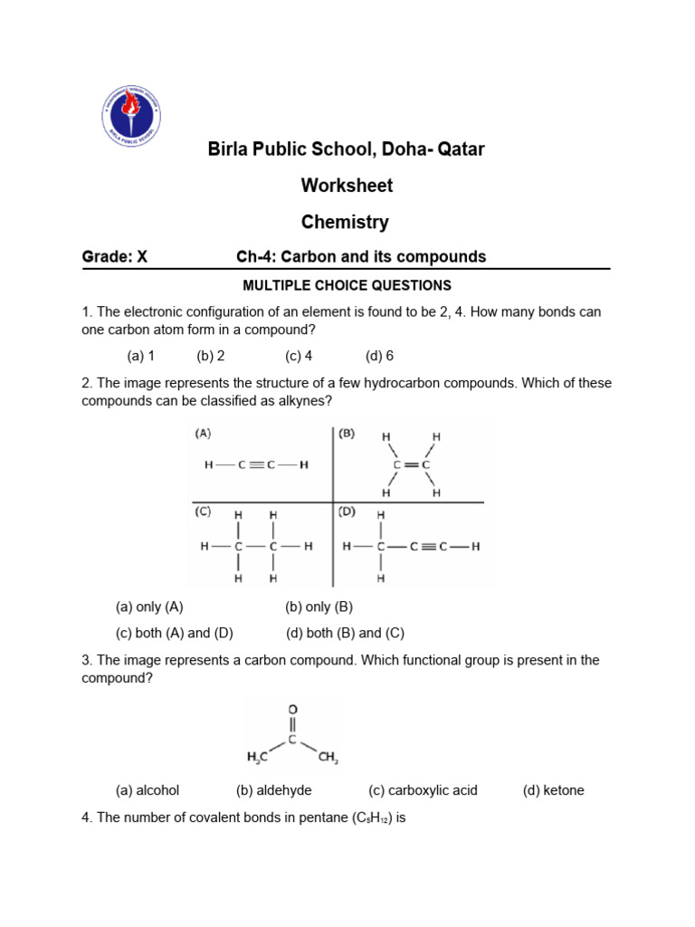 Chemistry Worksheet: Carbon Compounds | PDF | Chemical Compounds ...