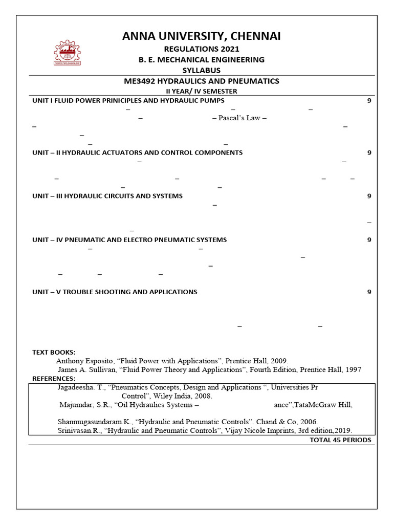 Anna University ME3492 Hydraulics Syllabus | PDF | Pump | Machines