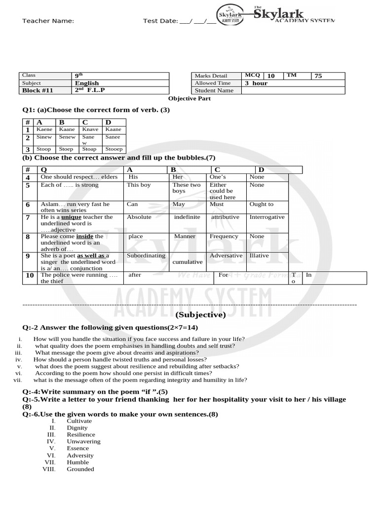 9th Grade English Test Questions | PDF | Languages | Foreign Language ...