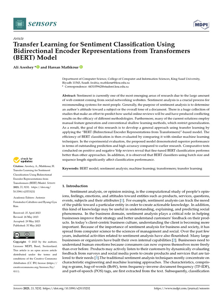 BERT-Based Transfer Learning for Sentiment Analysis | PDF | Machine ...