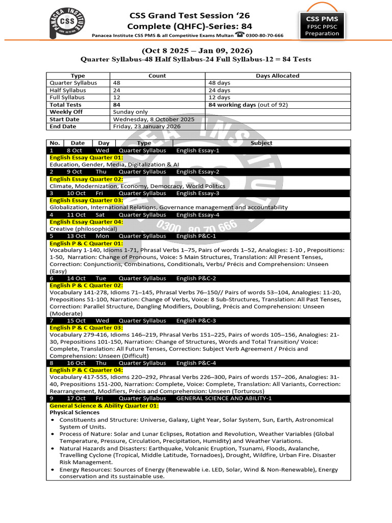 CSS Complete (QHF) Series 82 Tests Syllabus Added NEWEST | PDF | Public ...