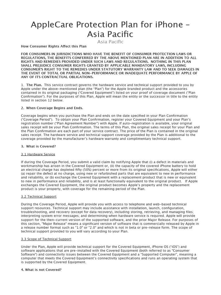 AppleCare Protection Plan Terms and Conditions | PDF | I Phone | Apple Inc.