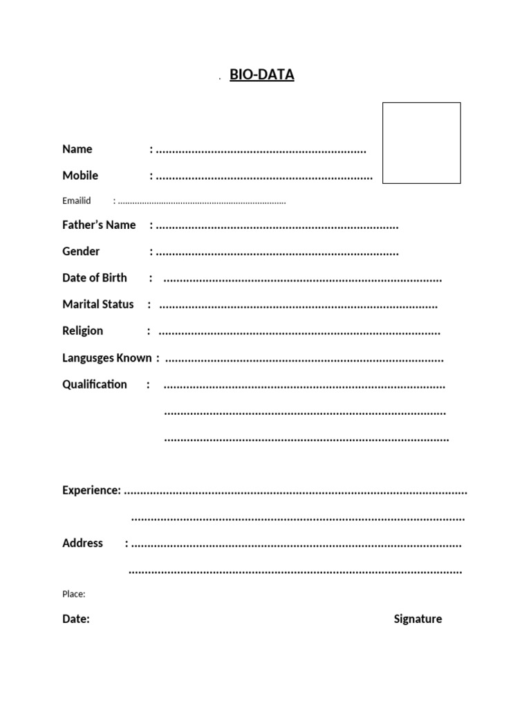 Personal Bio-Data Template | PDF