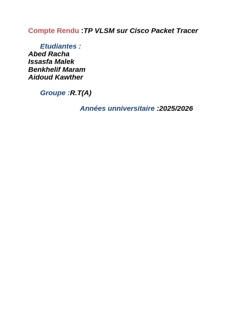 TP VLSM sur Cisco Packet Tracer 2025 | PDF | Adresse IP | Architecture ...