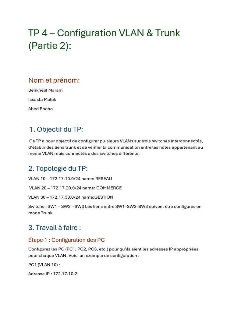 Configuration VLAN et Trunk sur Switches | PDF | Ingénierie ...