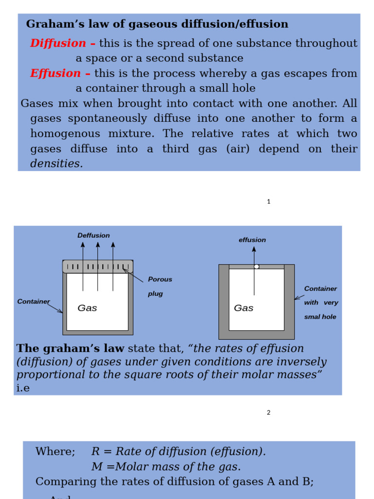 Graham's Law of Gas Diffusion Explained | PDF | Gases | Diffusion