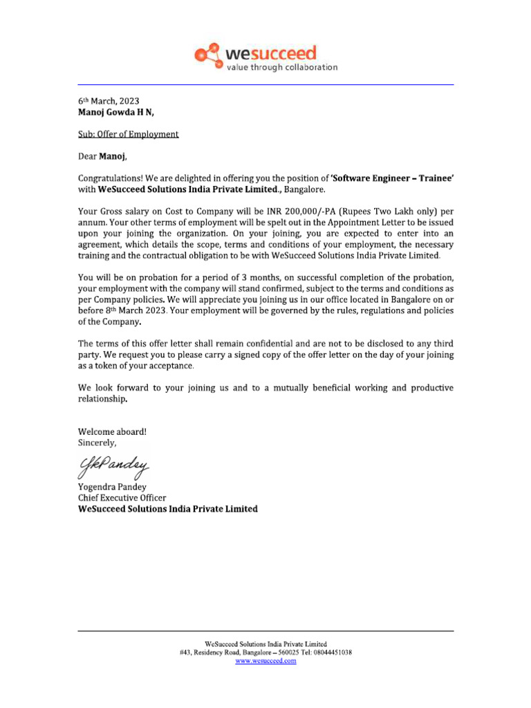 Offer Letter | PDF