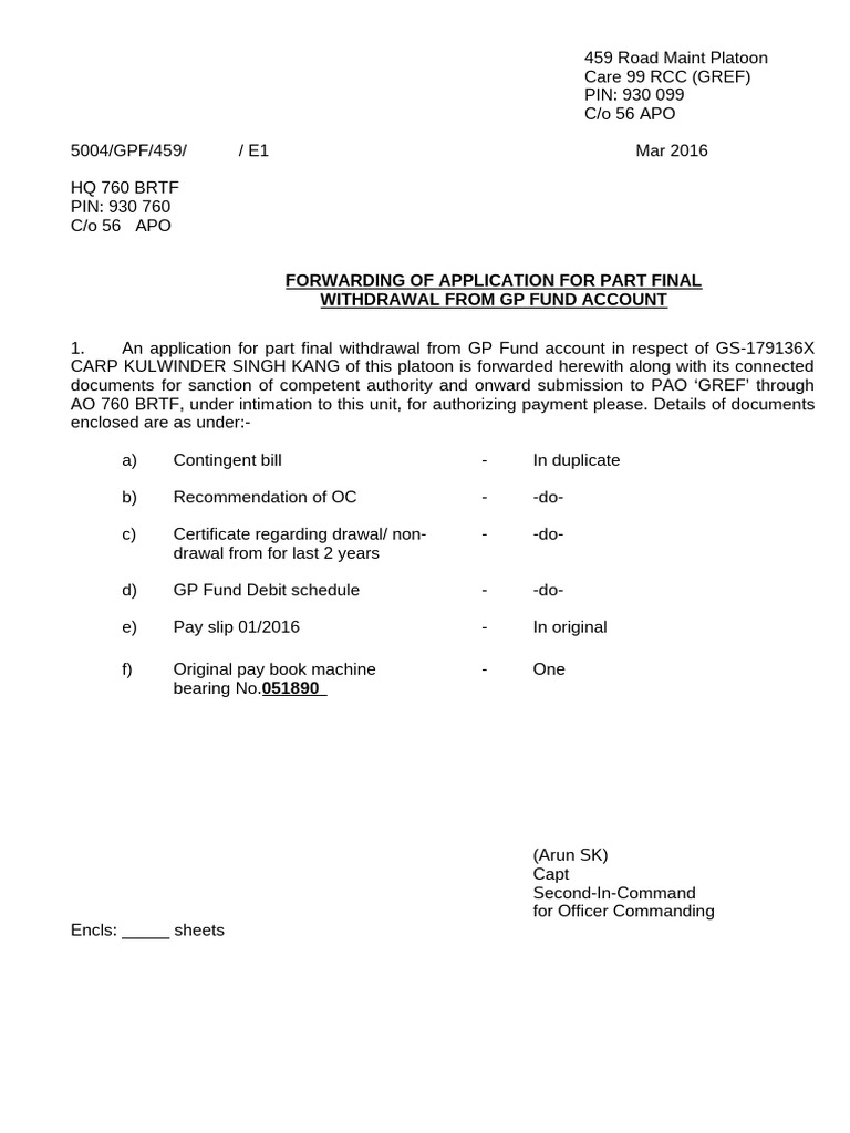 GP Fund Withdrawal Application for Kulwinder Singh | PDF