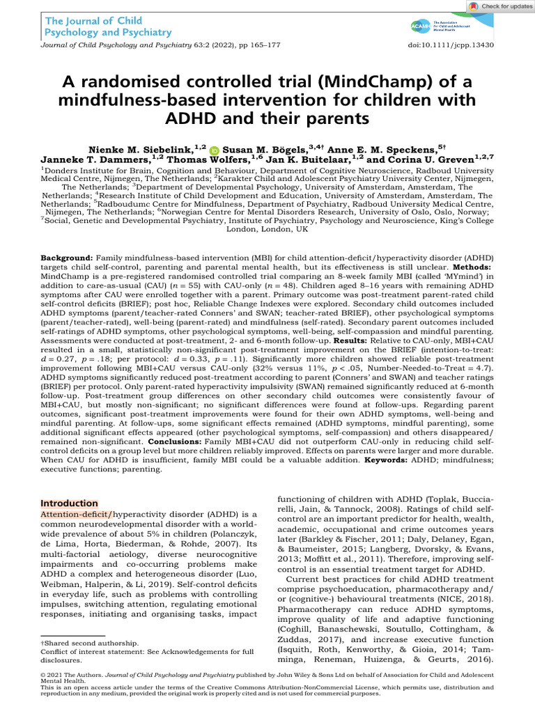 Mindfulness Intervention for ADHD Kids | PDF | Attention Deficit ...