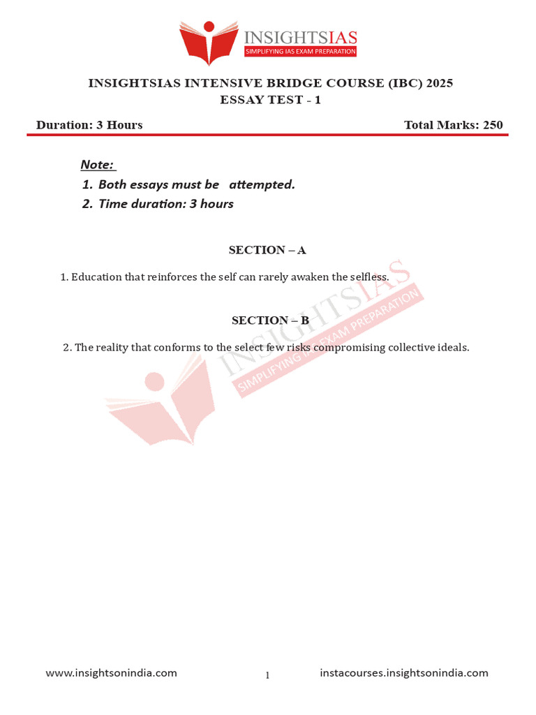 IBC 2025 For GS1 2 3 4 Essay Test 1 QP | PDF | Essays | Argument
