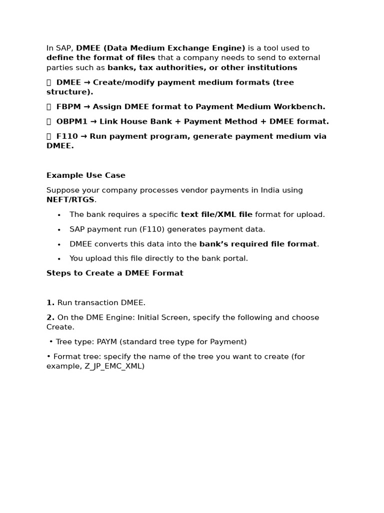 SAP DMEE Format Creation Guide | PDF