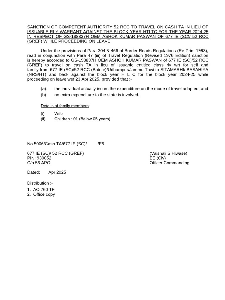 Cash TA Travel Sanctions for GREF Personnel | PDF | Transport | Public ...