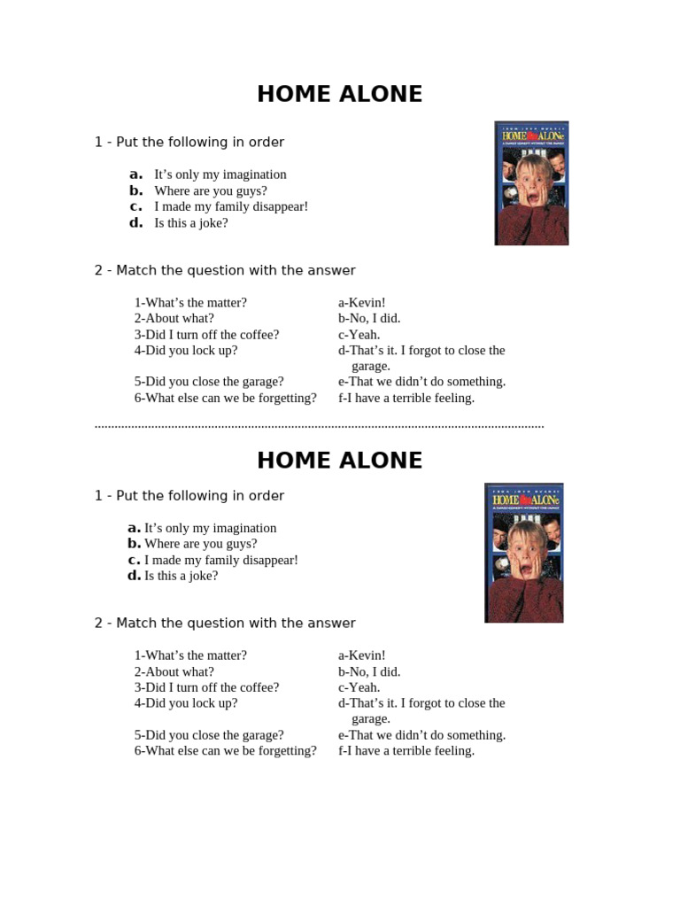 Home Alone Dialogue Exercises | PDF