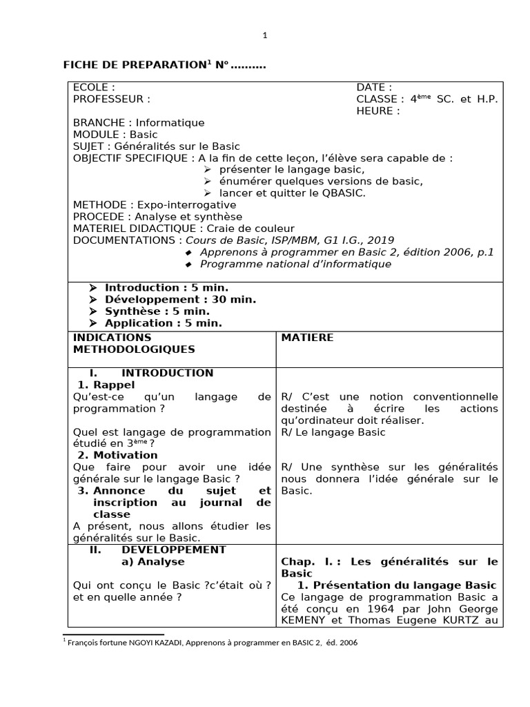 Introduction au langage BASIC et QBASIC | PDF | Structure de contrôle ...