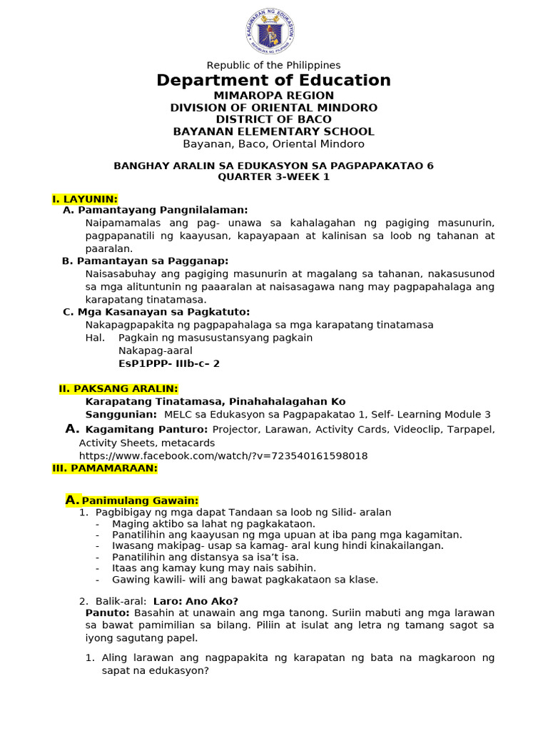 Cot 1 Esp 1 | PDF