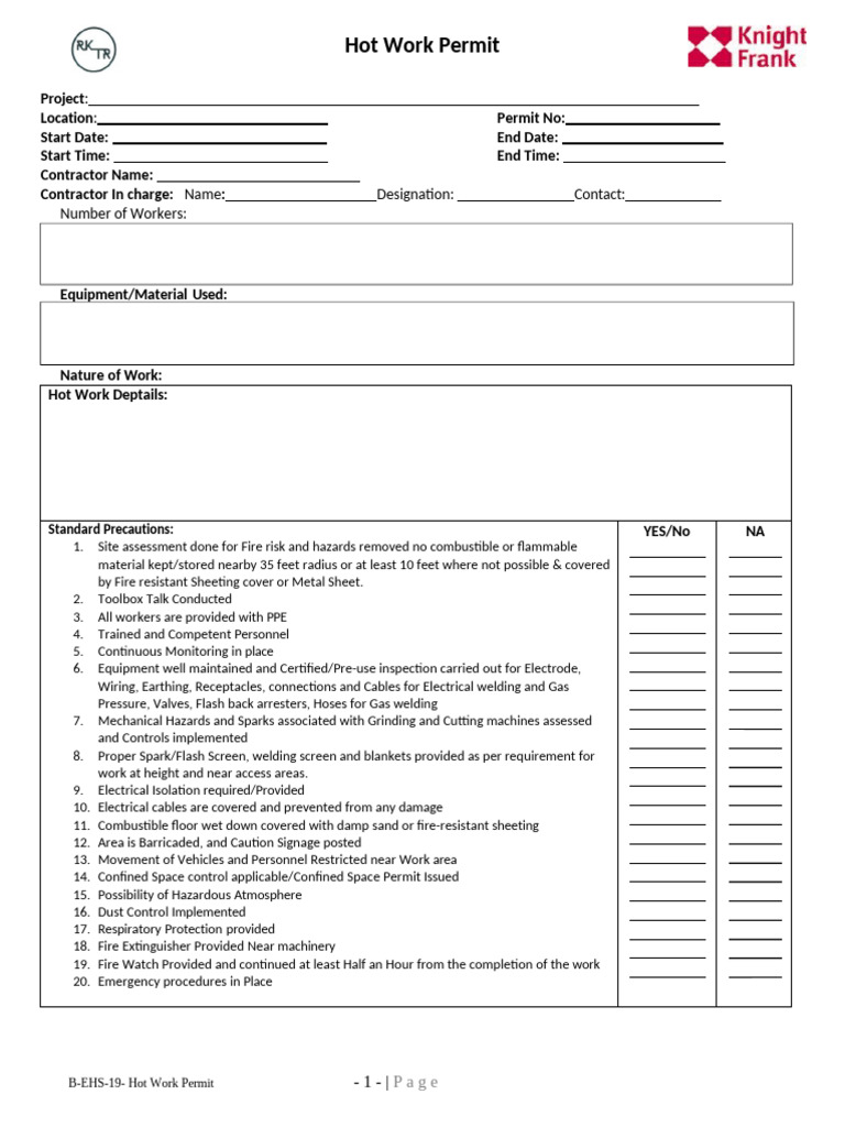 Hot Work Permit Guidelines and Checklist | PDF | Welding | Construction