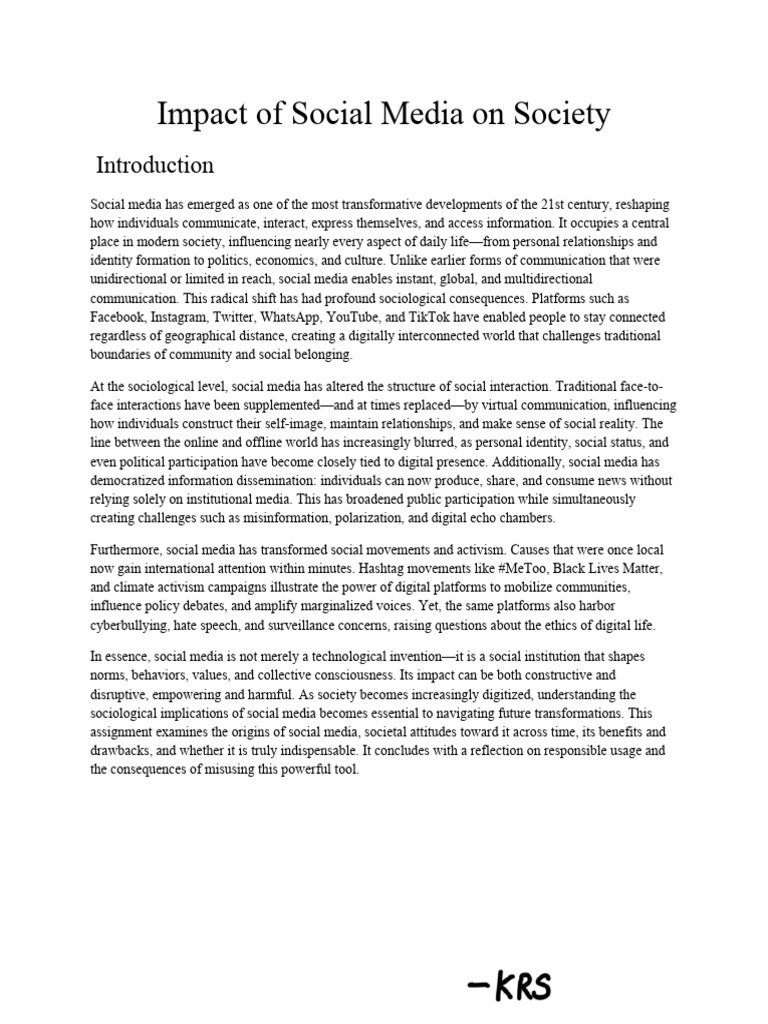 Social Media's Societal Impact Explained | PDF | Social Media | Popular ...