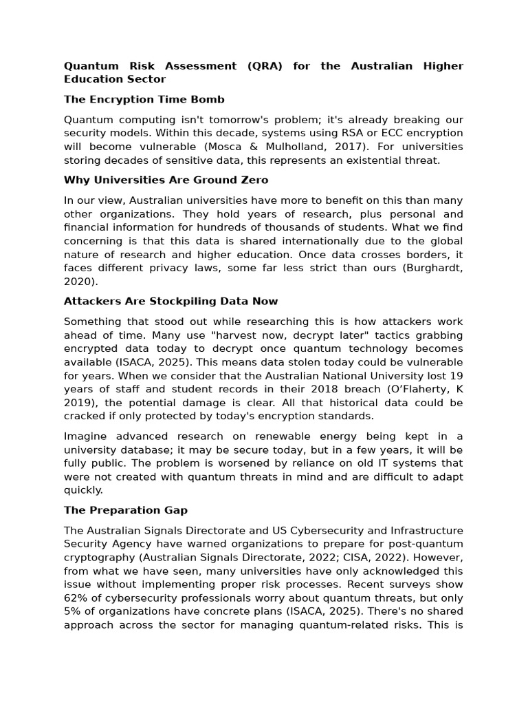 Quantum Risk Assessment for Australian Universities | PDF | Encryption ...