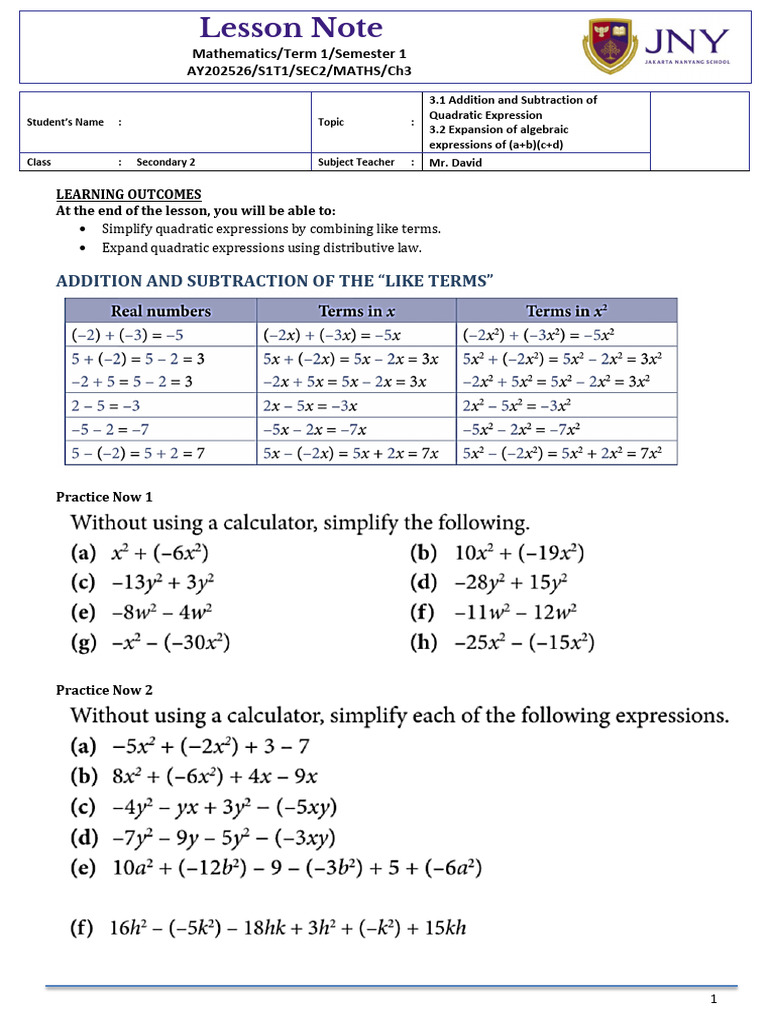 LN - Expansion of Algebraic Expression | PDF