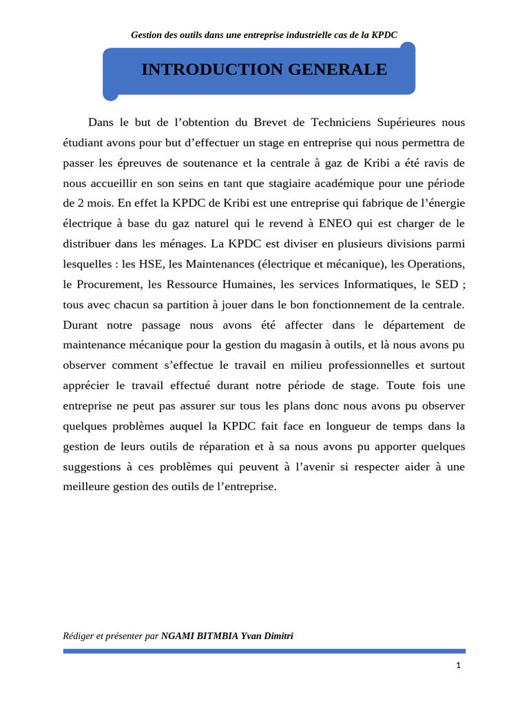 Gestion des outils à la KPDC de Kribi | PDF | Piston | Ingénierie mécanique
