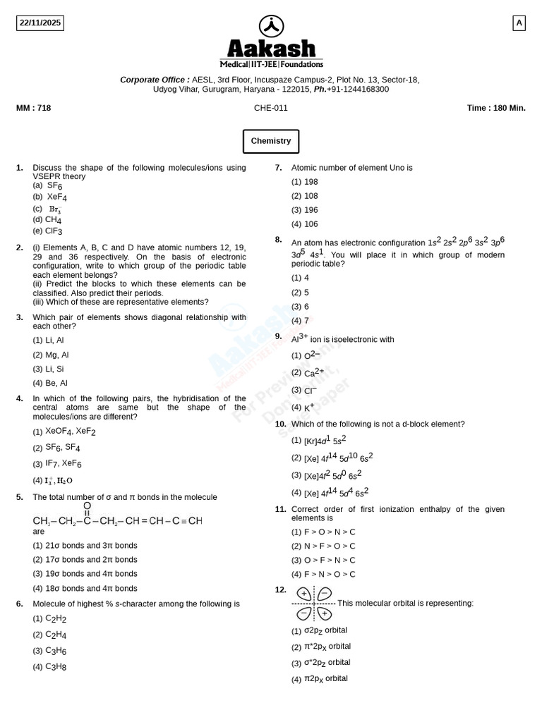 Chemistry Exam Questions and Answers | PDF | Molecular Orbital ...