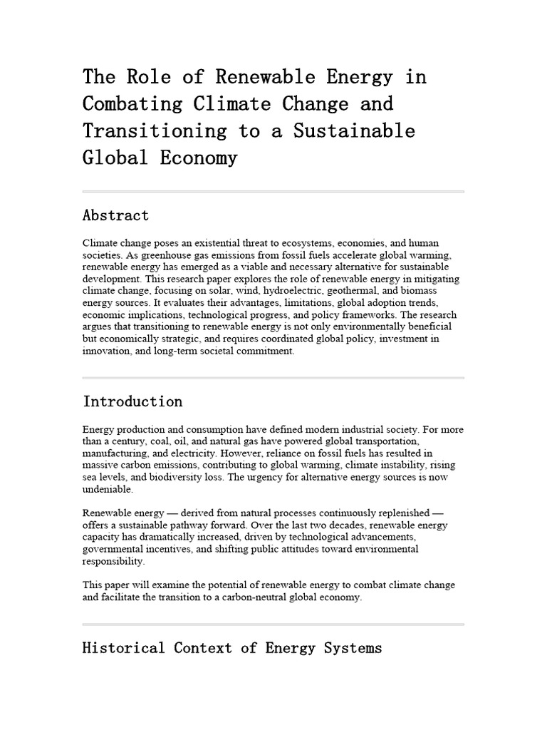 The Role of Renewable Energy in Combating Climate | PDF | Renewable ...