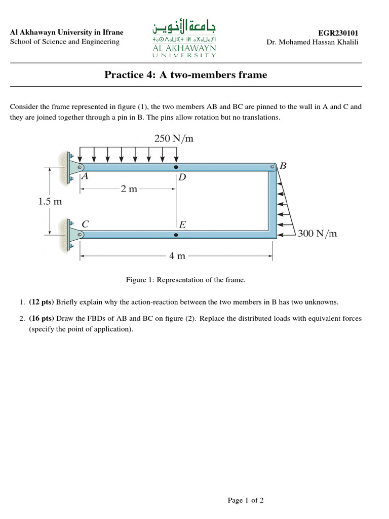 Two-Member Frame Analysis Practice | PDF