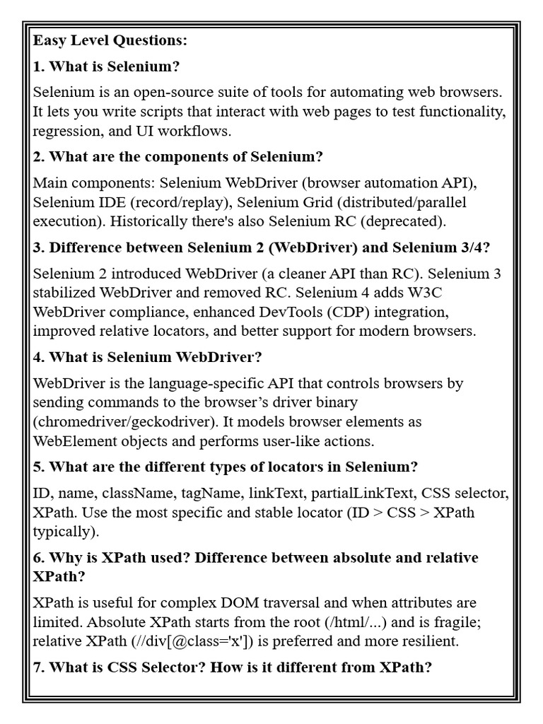Selenium Interview Questions | PDF | Selenium (Software) | World Wide Web