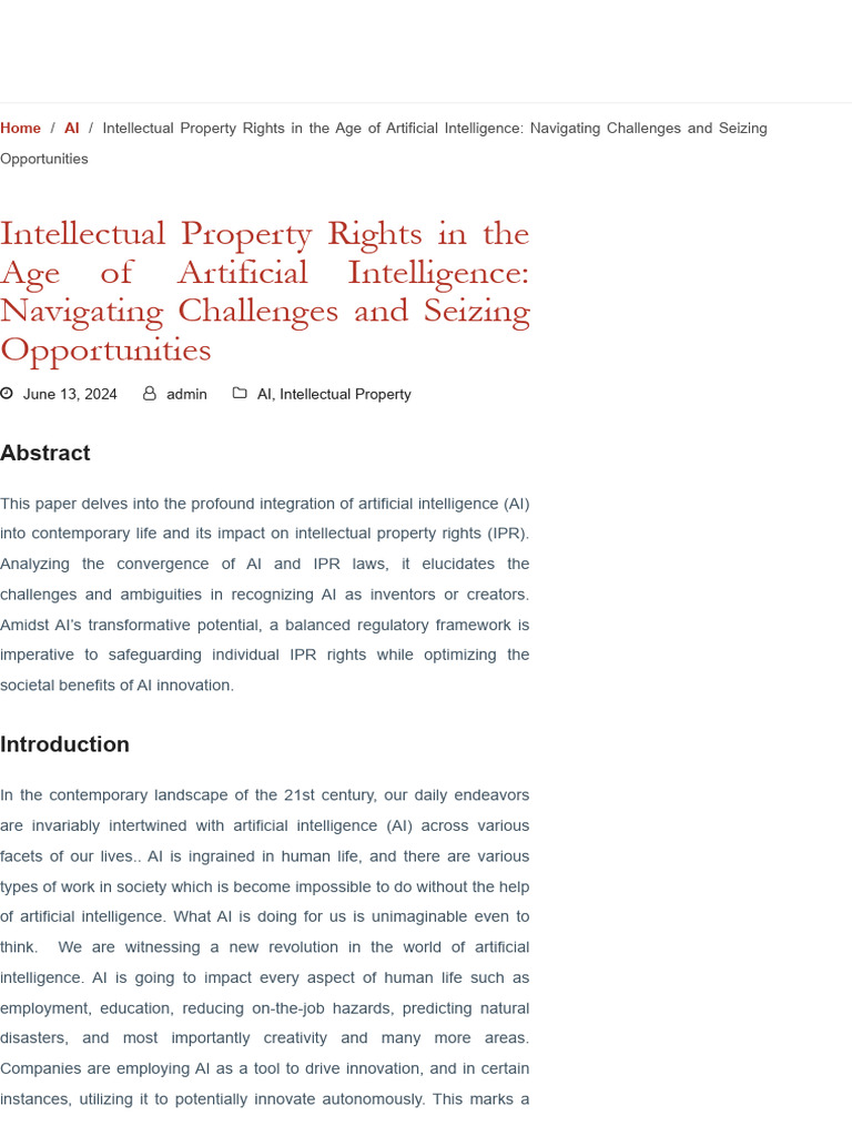 AI and Intellectual Property Rights Challenges | PDF | Intellectual ...