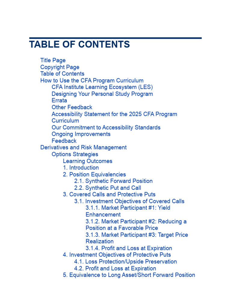 CFA Program: Derivatives & Risk Management | PDF | Financial Risk ...