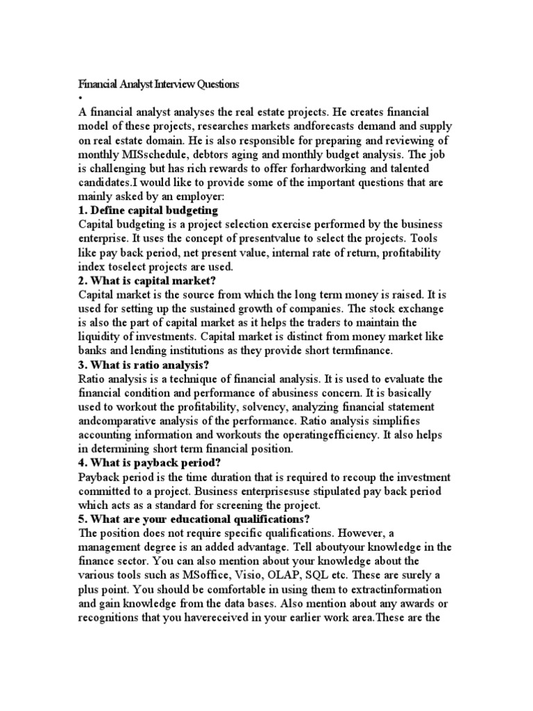 Financial Analyst Interview Questions PDF