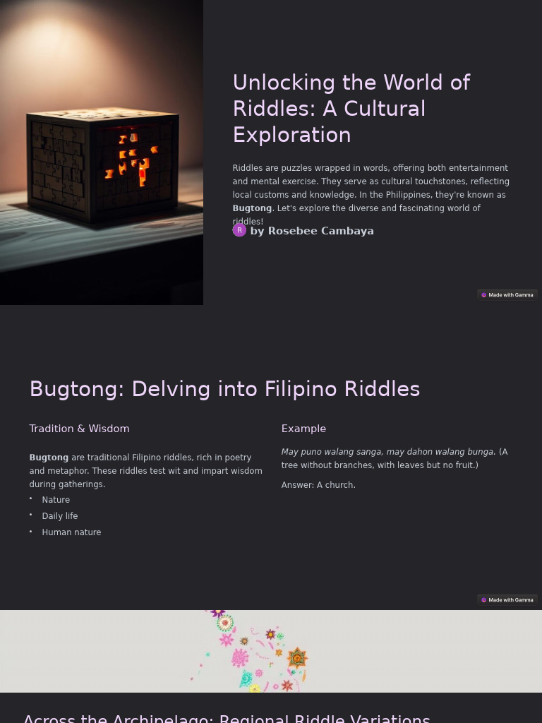 Filipino Riddles: Culture & Wisdom | PDF | Riddle | Philippines