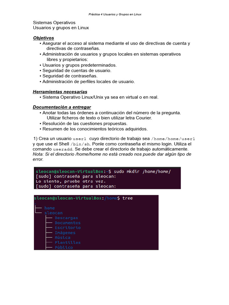 Practica 012 Usuarios.y.grupos.en.Linux (1) | PDF